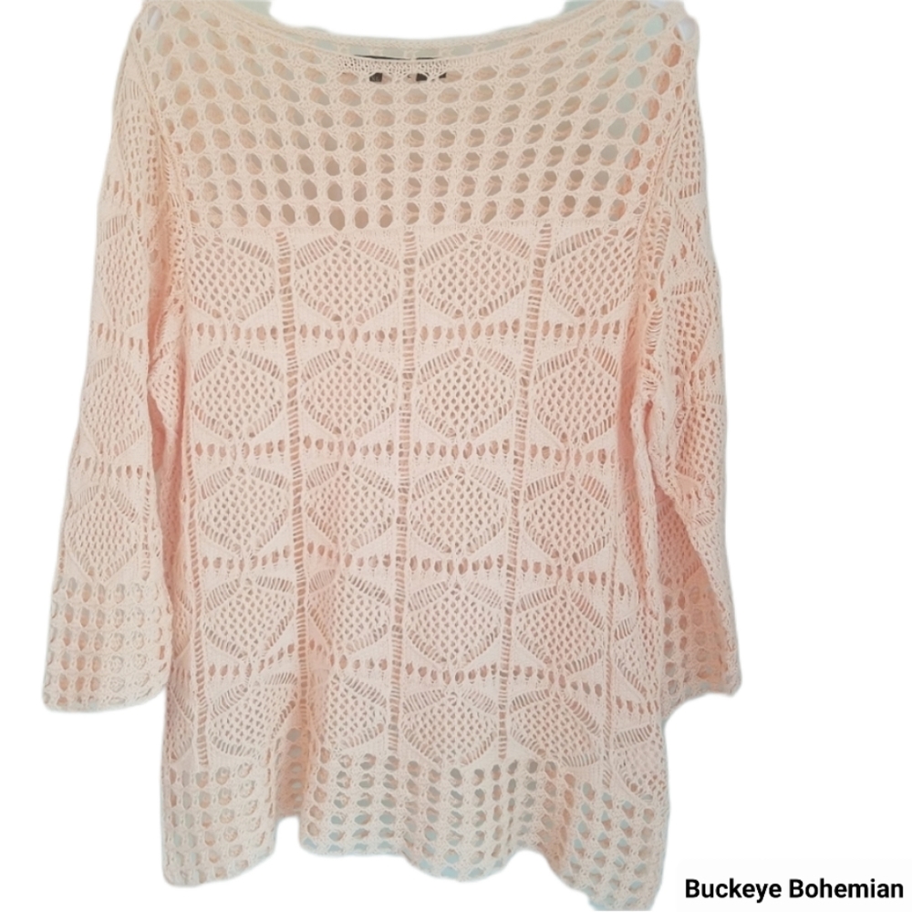 Jeanne Pierre Peach Crocheted Sweater XL